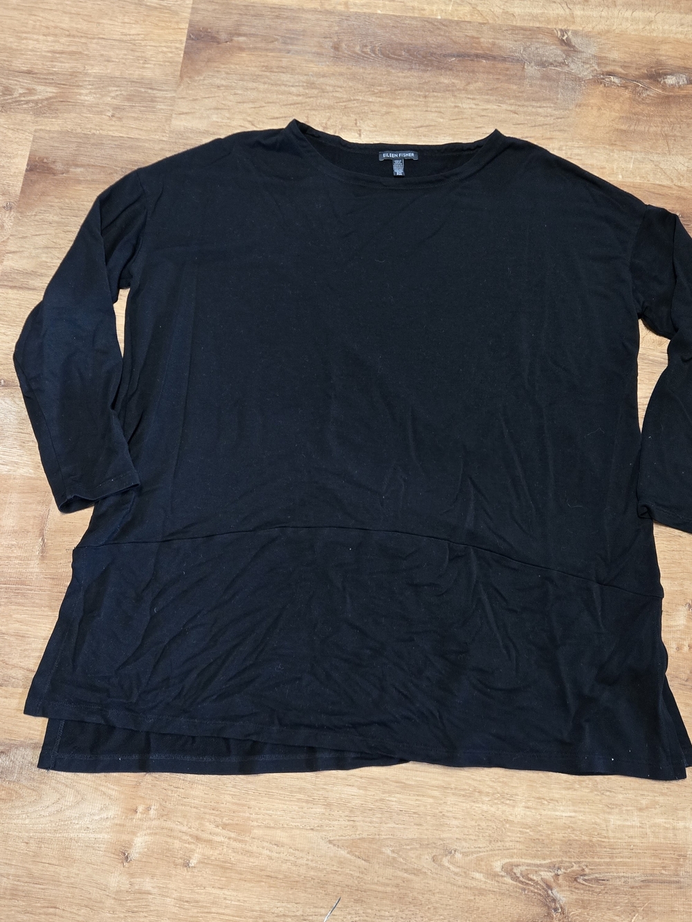 Eileen Fisher Black Long-Sleeve Relaxed Knit Top Tencel Spandex Blend Small Med